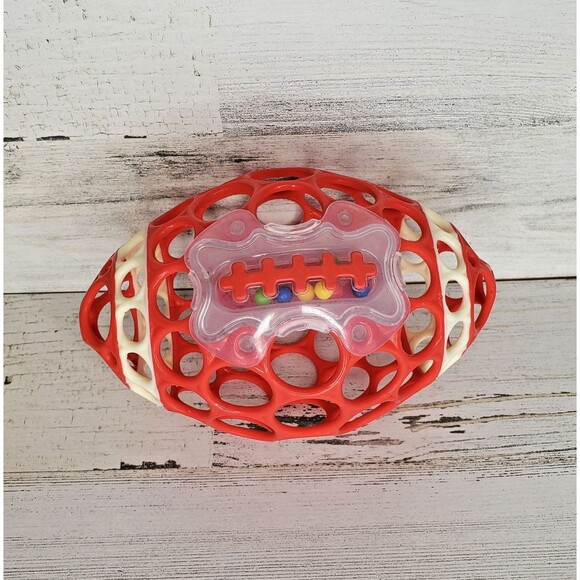 RARE Oball Grab & Rattle Football Red 6" Easy Grasp Baby Infant Sensory Toy HTF - Picture 1 of 7